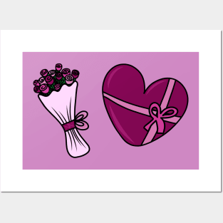 Valentines Day Chocolate Heart Candy Box and Floral Bouquet of Roses, made by EndlessEmporium Posters and Art